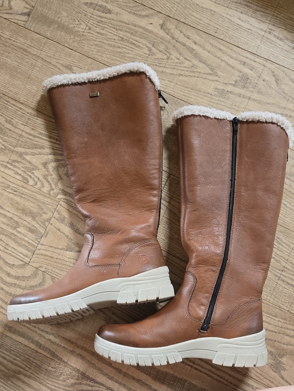Remonte by Rieker | Cognac Waterproof Faux Fur-Lined Knee-High Boots, Size 38 - Picture 2 of 8